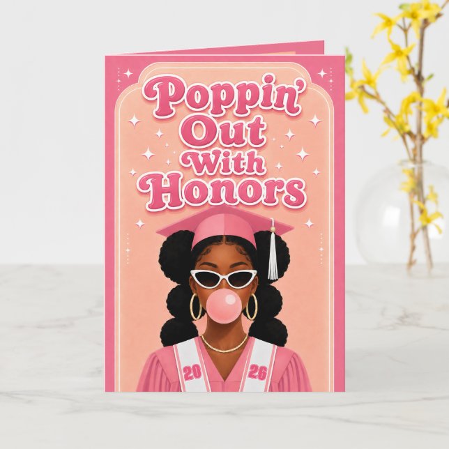 Tarjeta Graduación de Negra con Honores Rosa (flor amarilla)