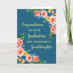 Tarjeta Graduación de nieta de flores rosadas