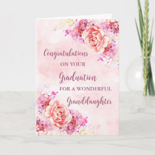 Tarjeta Graduación de nieta de flores rosadas