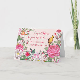 Tarjeta Graduación de nieta de flores rosadas