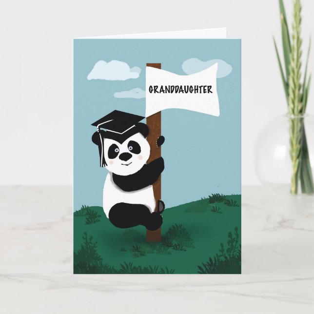 Tarjeta Graduación de nieta Panda Climbing Pole (Anverso)