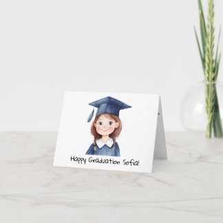Tarjeta Graduación de niñas personalizadas (pelo castaño)