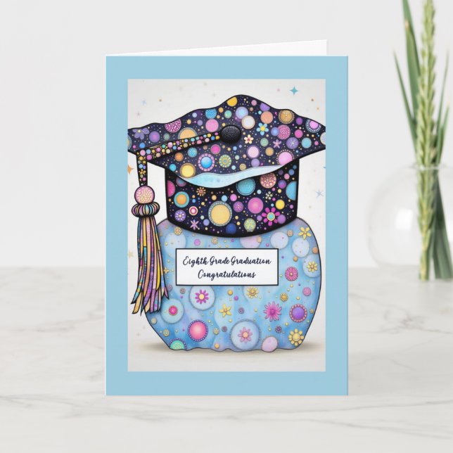 Tarjeta Graduación de Octavo Grado Mayormente Azul (Anverso)