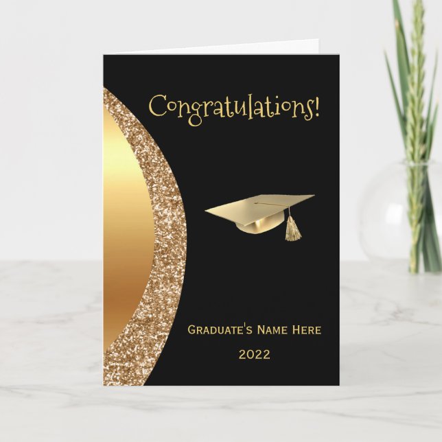 Tarjeta Graduación de Ola Negra de Oro Moderno (Anverso)