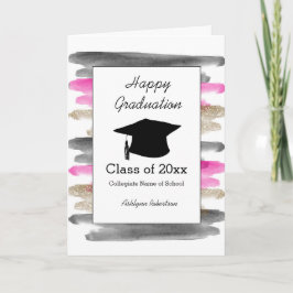 Tarjeta Graduación de Purpurina de color de agua rosado ne