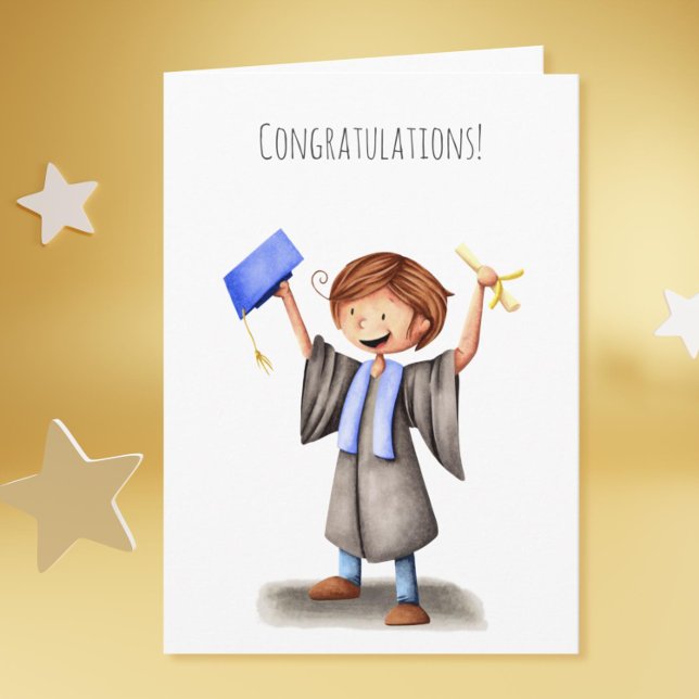 Tarjeta Graduación de Regalia Azul de Graduado Cute (Cute Graduate Celebrating Graduation Card)