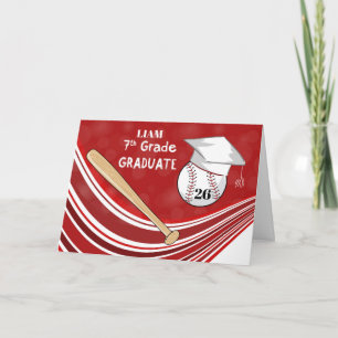 Tarjeta Graduación de Séptimo Grado Bate de Béisbol Gorra 