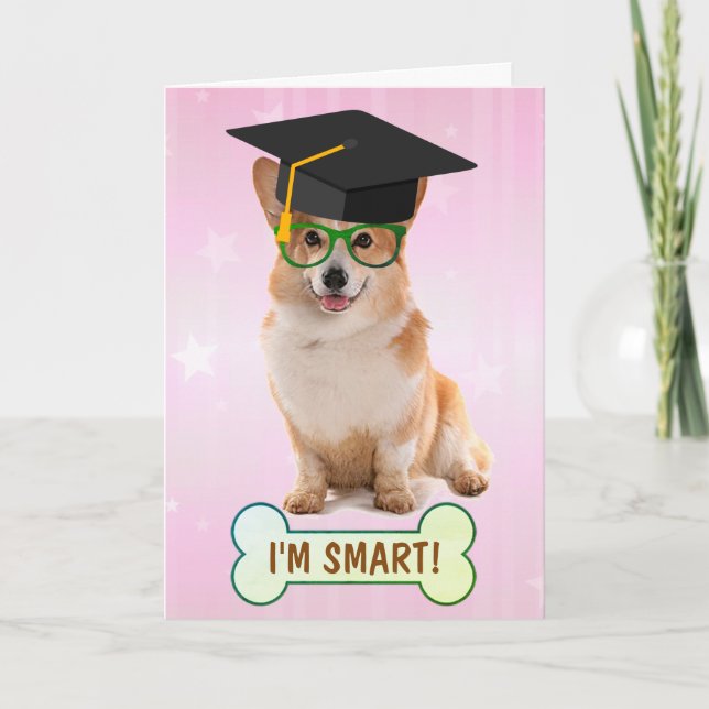 Tarjeta Graduación de Smart Corgi Feliz (Anverso)