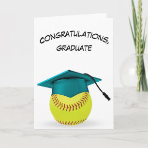 Tarjeta Graduación De Softball Con Tapón Verde azulado