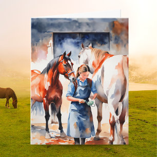 Tarjeta Graduación de veterinaria con caballos arte de int