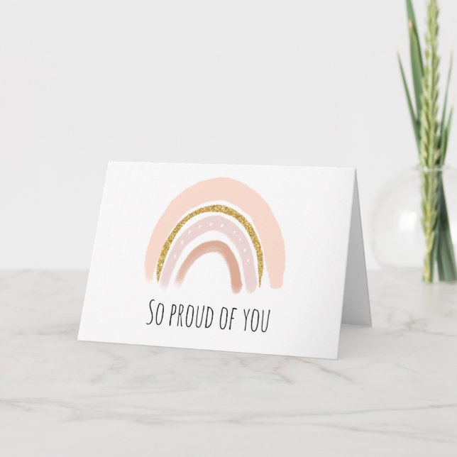 Tarjeta Graduación del arcoiris del Purpurina Pastel Rosa  (Anverso)