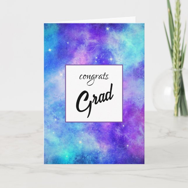 Tarjeta Graduación del espacio de galaxia púrpura y azul (Anverso)