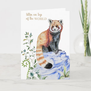 Tarjeta Graduación del Panda Rojo de color de agua