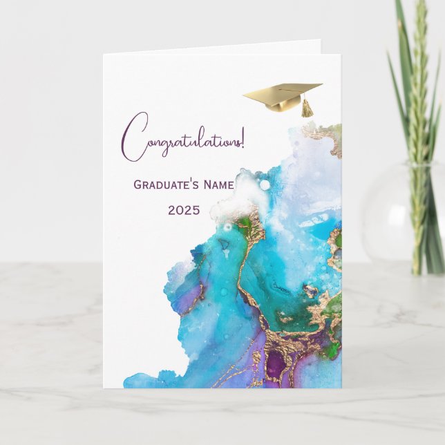 Tarjeta Graduación del Resumen de Oro Azul Púrpura de moda (Anverso)