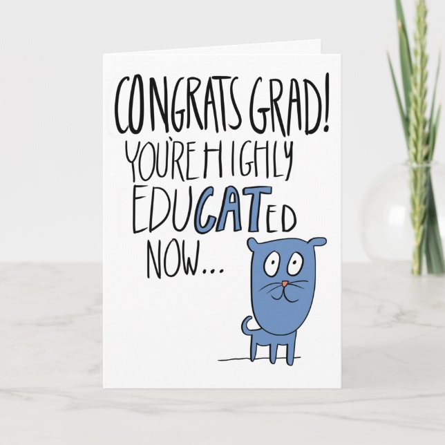 Tarjeta Graduación divertida de Cat Puns (Anverso)