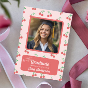 Tarjeta Graduación divertida de foto de cerezo rosa