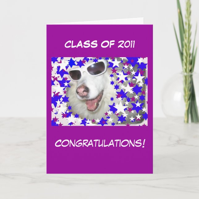 Tarjeta Graduación divertida de perro en morado (Anverso)