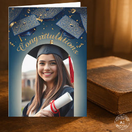 Tarjeta Graduación Elegante con Confeti de Oro y Arco de F
