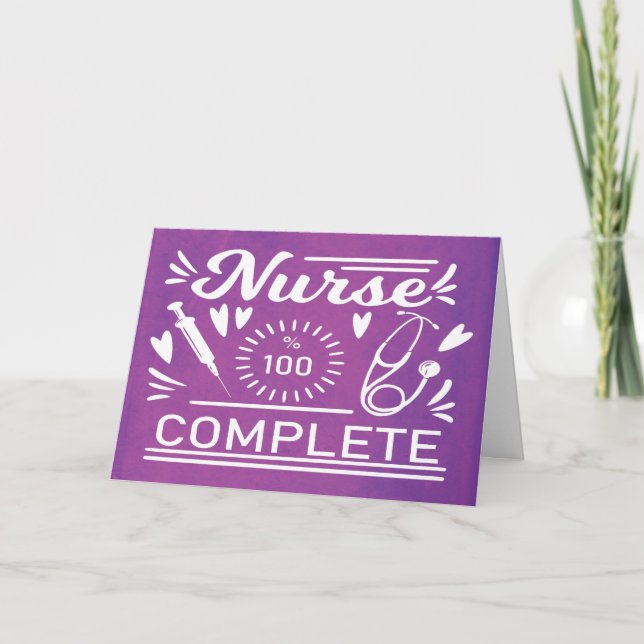 Tarjeta Graduación Escuela de Enfermería Morado Funny Mode (Anverso)