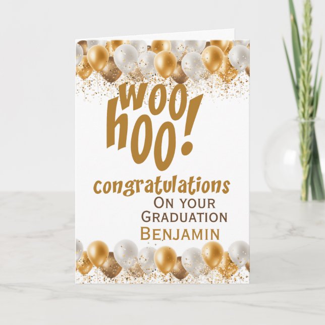 Tarjeta Graduación Felicitaciones Globo de Oro (Anverso)
