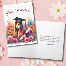 Tarjeta Graduación feliz de Chica de secundaria y secundar