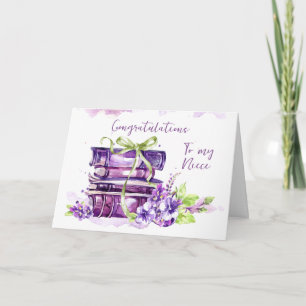 Tarjeta Graduación femenina de color morado para sobrina
