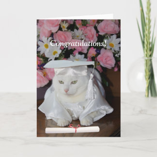 Tarjeta Graduación femenina del gato del Bonito del person