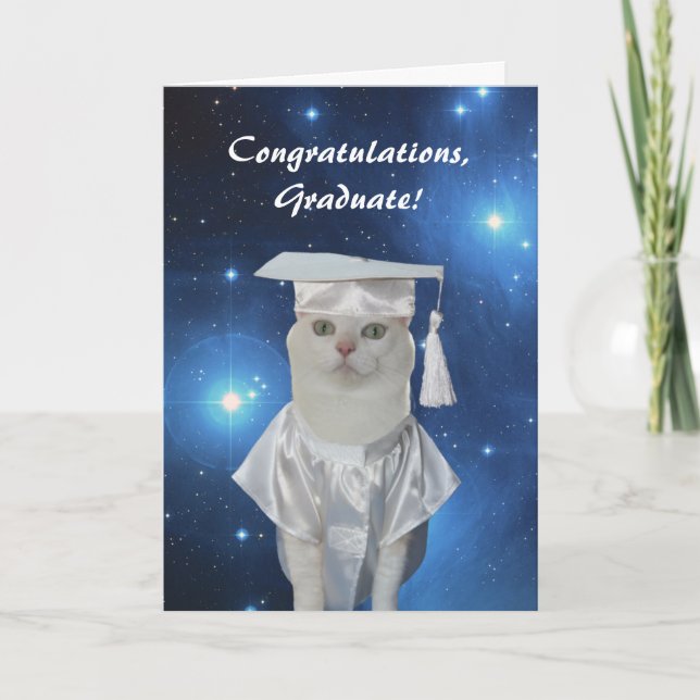 Tarjeta Graduación femenina del gato del Bonito del person (Anverso)