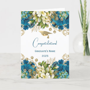 Tarjeta Graduación Floral Glam Blue Gold