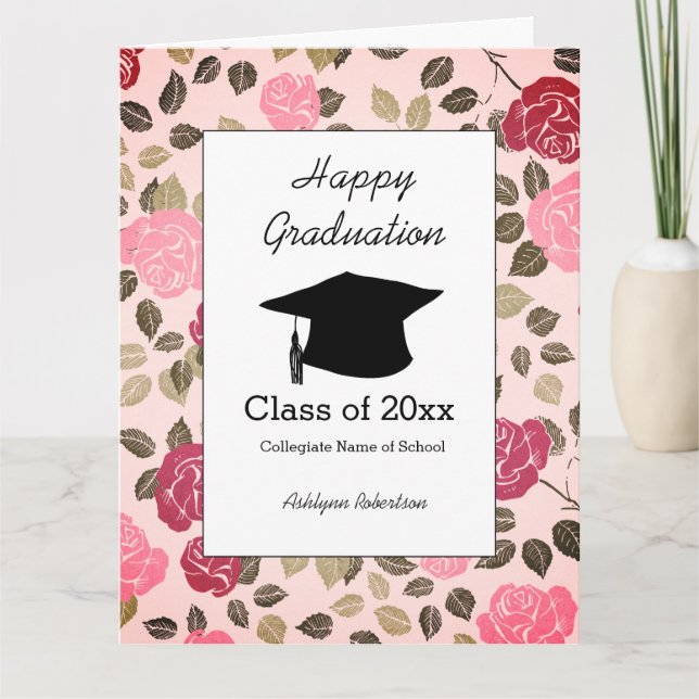 Tarjeta Graduación floral rosa de 2025 (Anverso)