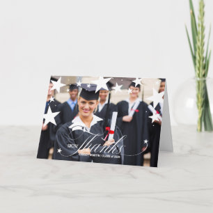 Tarjeta Graduación gracias con estrellas y foto de graduad