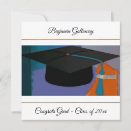 Tarjeta Graduación gráfica moderna Cap Purple Gold Flat