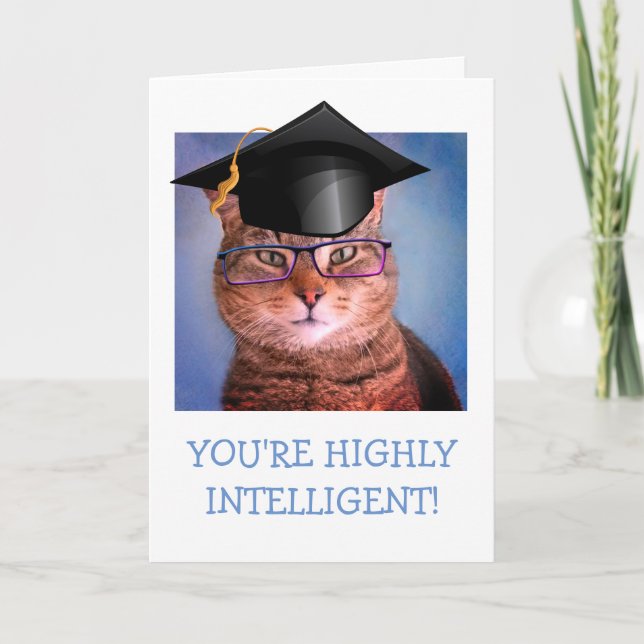 Tarjeta Graduación inteligente divertida para gato (Anverso)