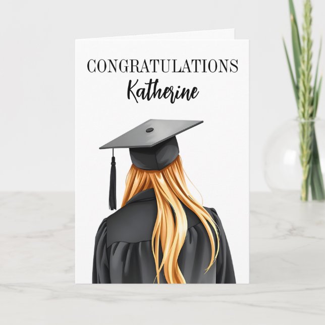 Tarjeta Graduación moderna personalizada Graduada mujer (Anverso)