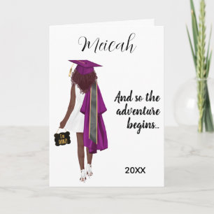 Tarjeta Graduación Morada Chica Negra Graduada Felicidades