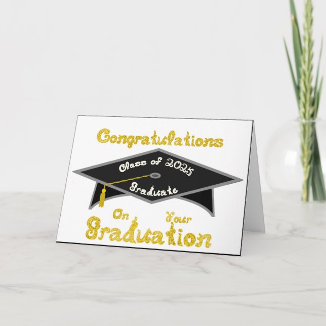 Tarjeta Graduación negra Clase 2025 Graduado Gorra / (Anverso)