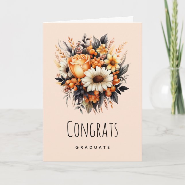 Tarjeta Graduación para Bouquet de flores amarillas naranj (Anverso)
