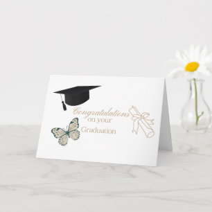 Tarjeta Graduación Personalizada con Mariposas y Gorra