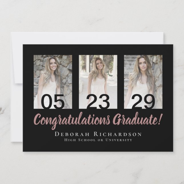 Tarjeta Graduación personalizada de Collage de fotos moder (Anverso)