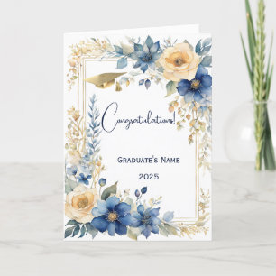 Tarjeta Graduación personalizada de flor beige azul de mod
