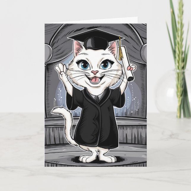 Tarjeta Graduación personalizada de gato (Anverso)
