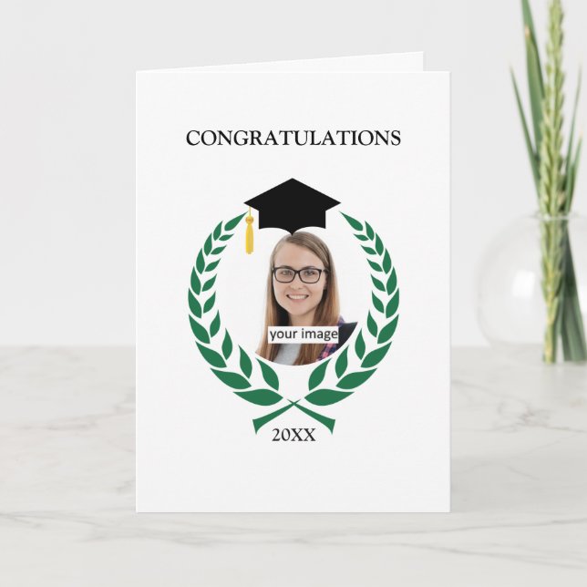 Tarjeta Graduación personalizada de Laurel Verde (Anverso)
