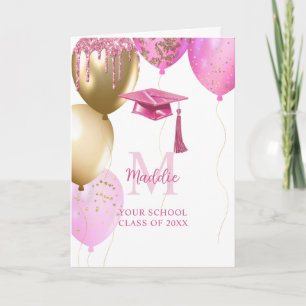 Tarjeta Graduación personalizada de niñas en rosa