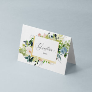 Tarjeta Graduación plegada de foto floral de Rubor azul me