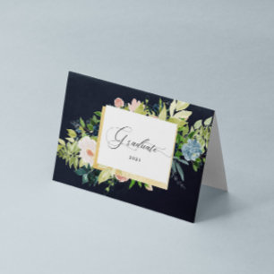 Tarjeta Graduación plegada de foto floral de Rubor azul me