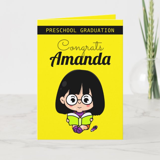 Tarjeta Graduación preescolar de Chica Amarillo (Anverso)
