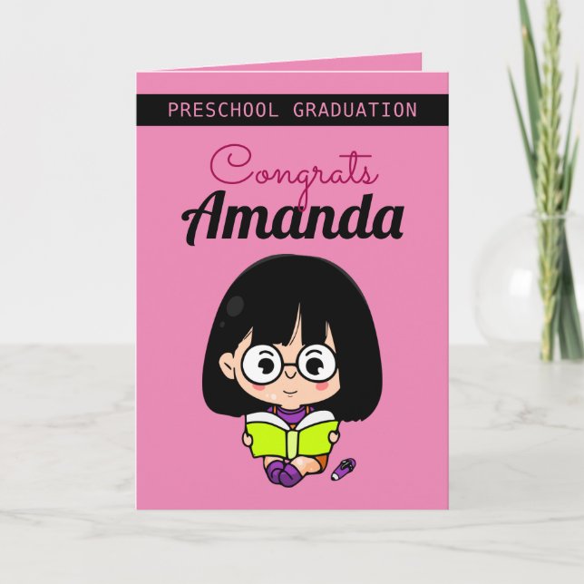 Tarjeta Graduación preescolar de Chica rosado (Anverso)