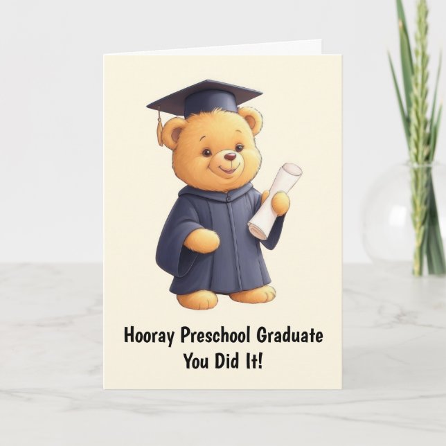 Tarjeta Graduación preescolar de osito de peluche (Anverso)
