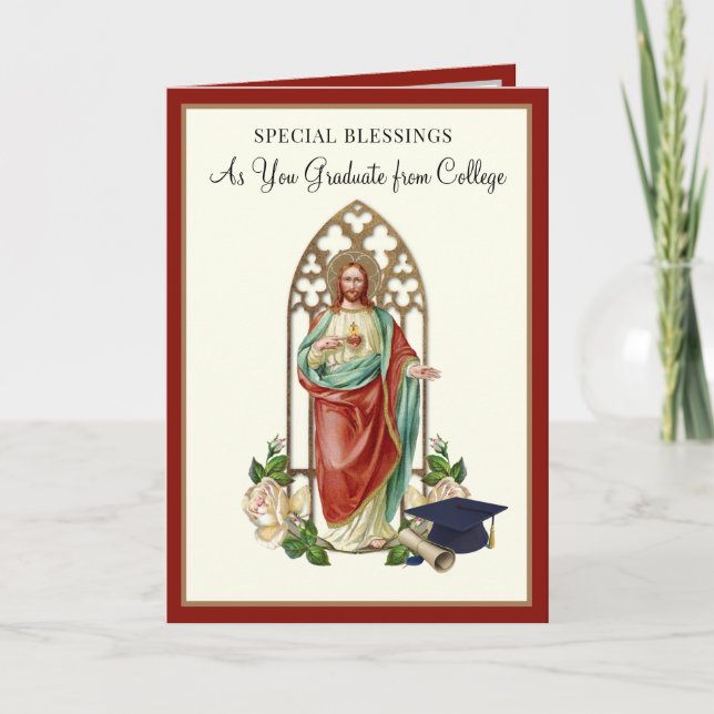 Tarjeta Graduación religiosa católica Rosas del Sagrado Co (Anverso)