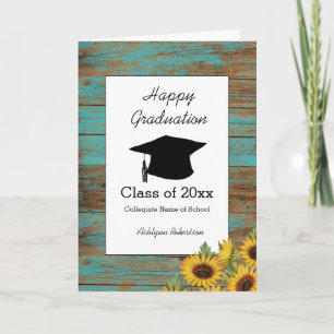 Tarjeta Graduación Rustica de Madera y Sunflower